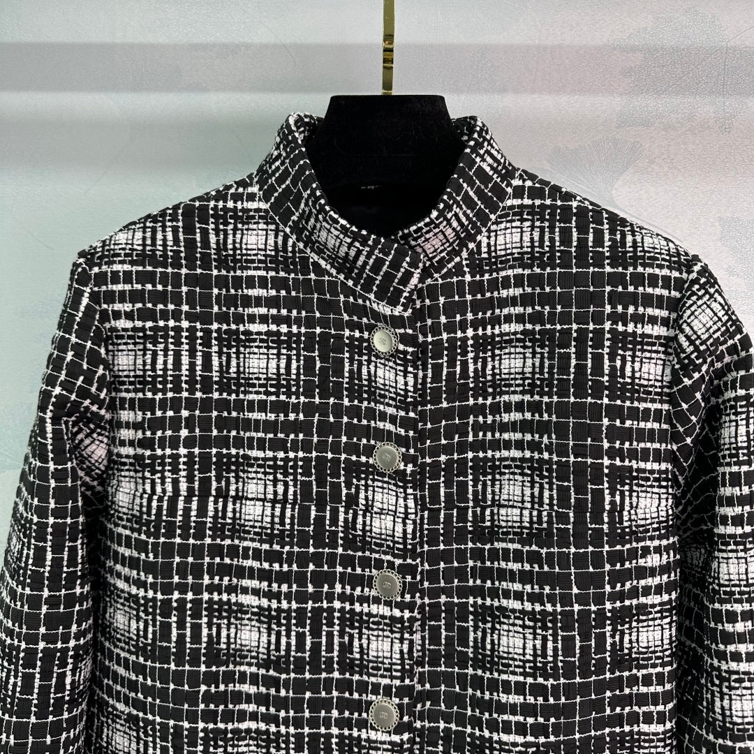 25ss Stand up collar tweed dress jacket