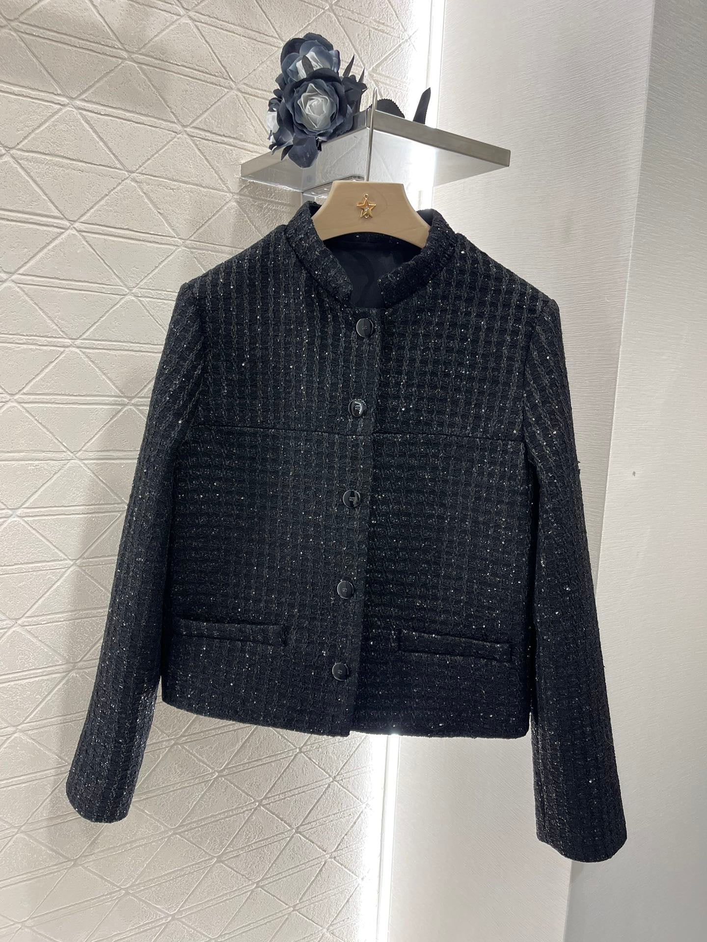 25ss Coarse woolen small stand collar dress jacket