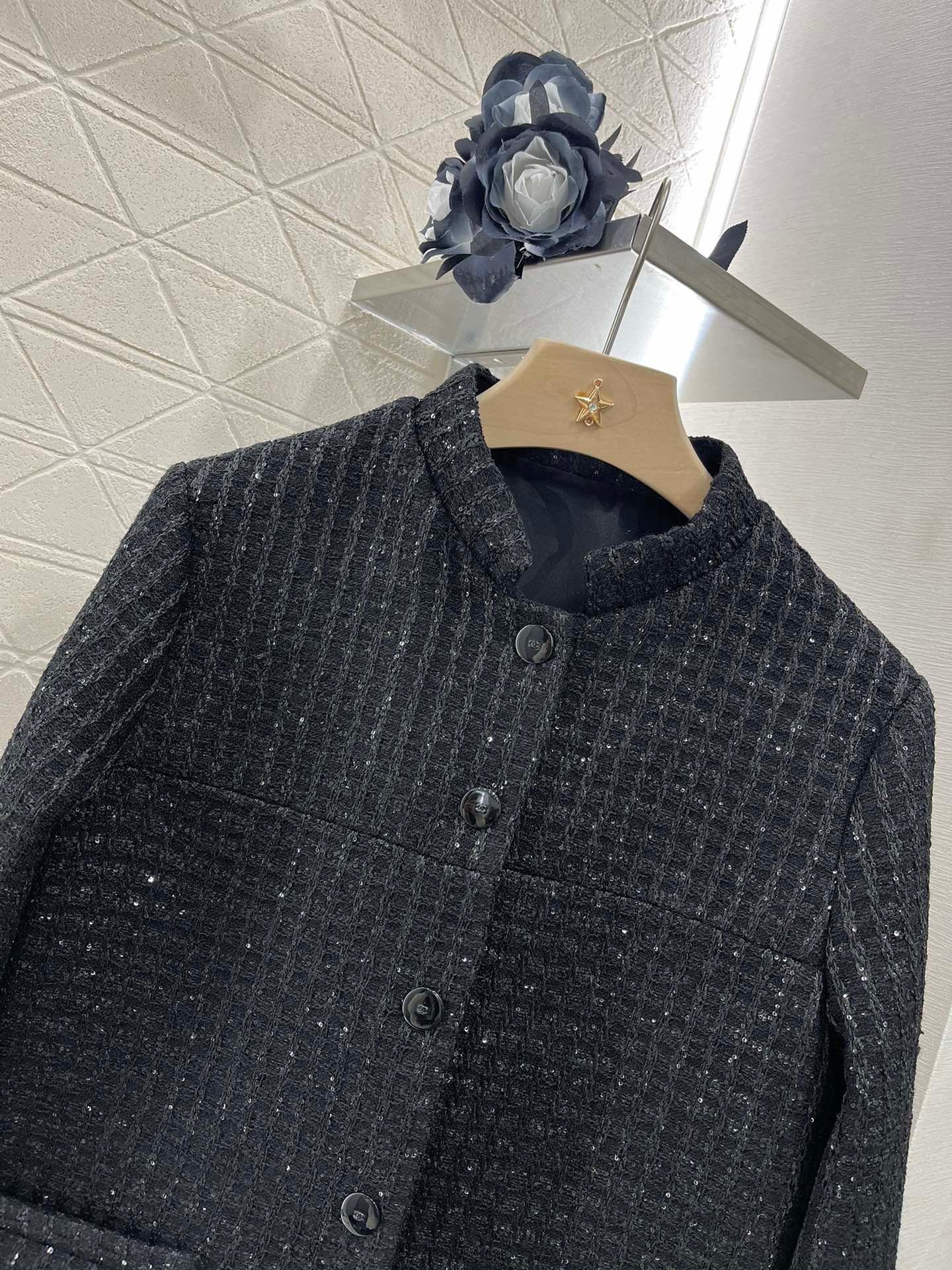 25ss Coarse woolen small stand collar dress jacket