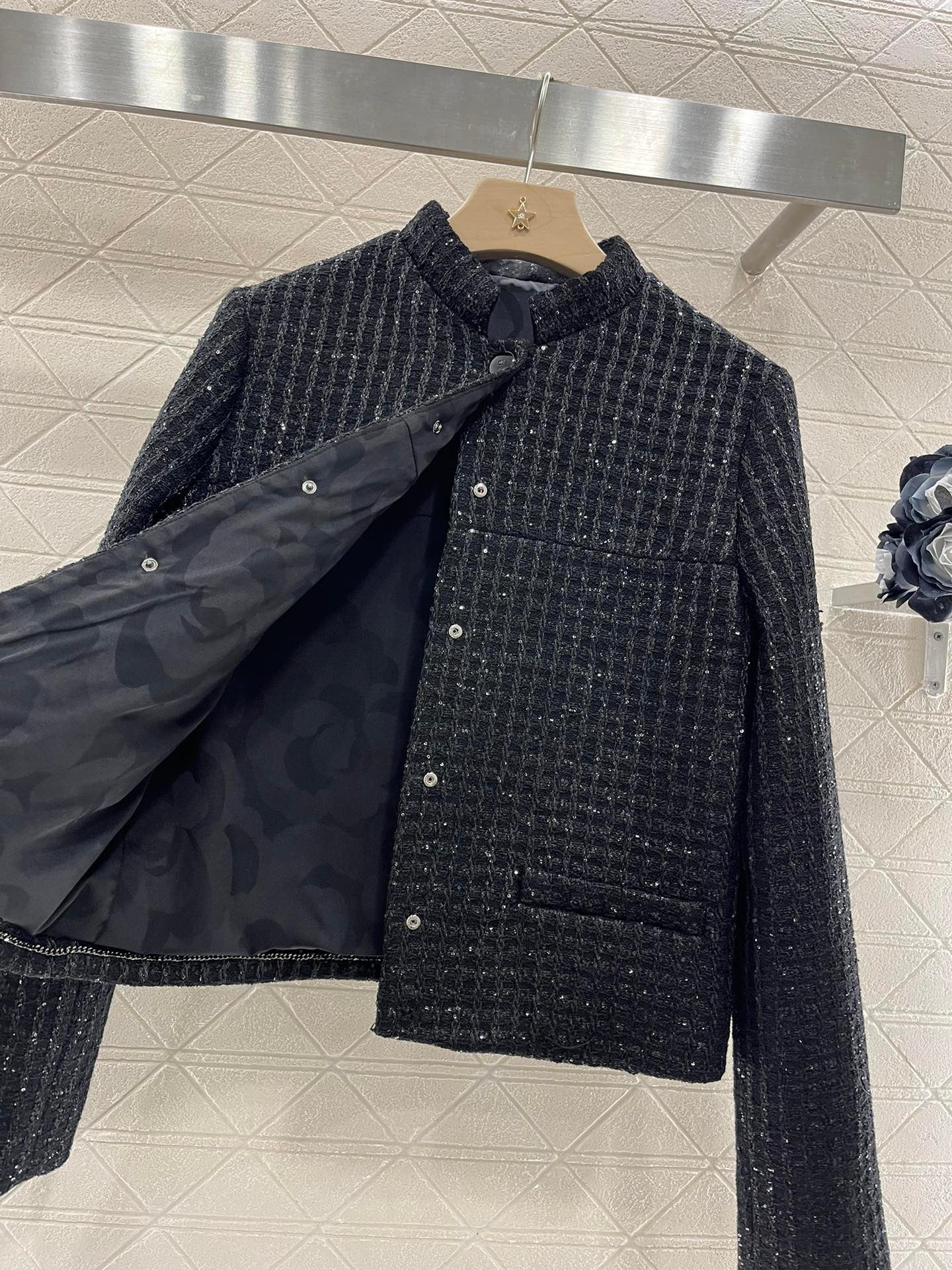 25ss Coarse woolen small stand collar dress jacket