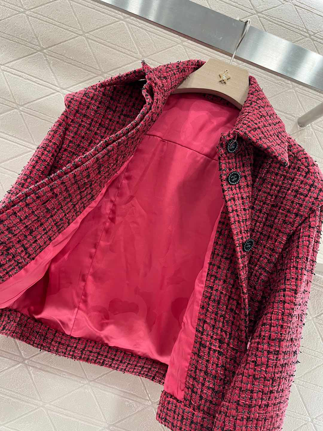 25ss Coarse tweed flying sleeve lapel dress jacket