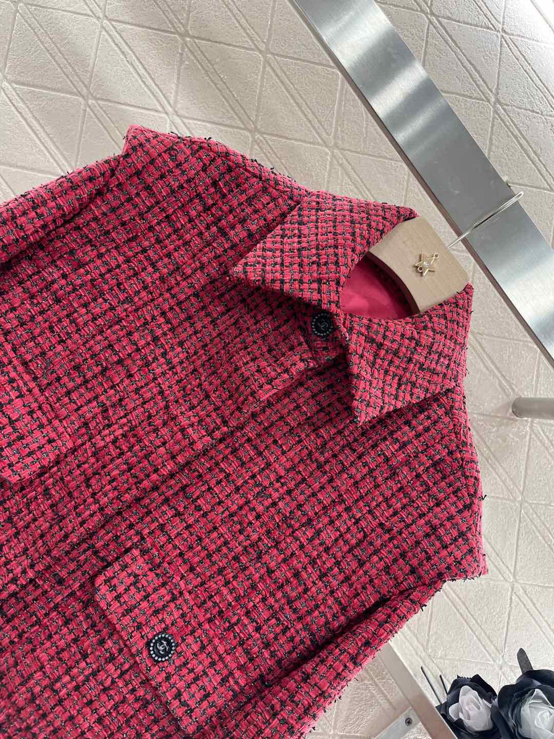 25ss Coarse tweed flying sleeve lapel dress jacket