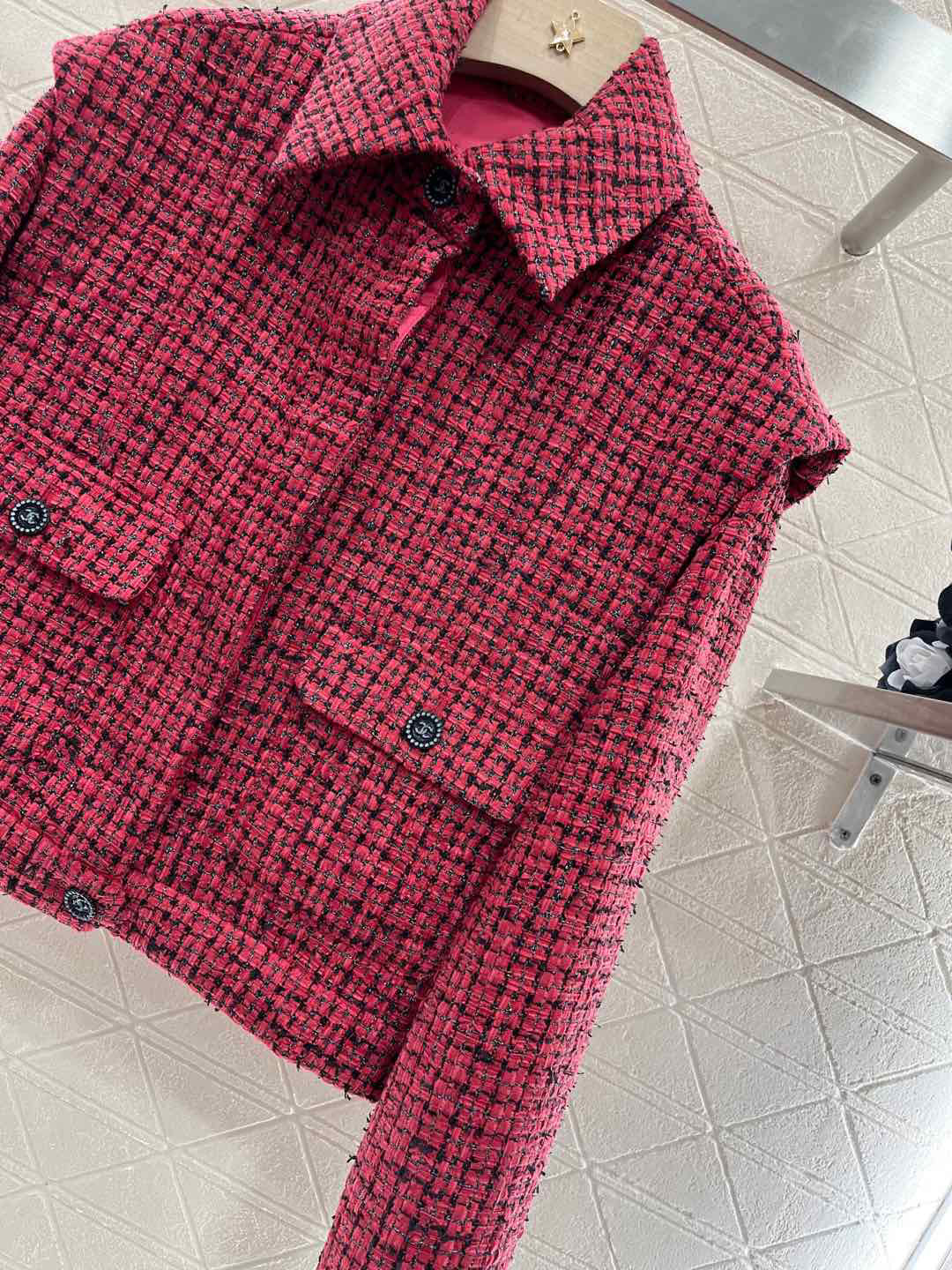 25ss Coarse tweed flying sleeve lapel dress jacket
