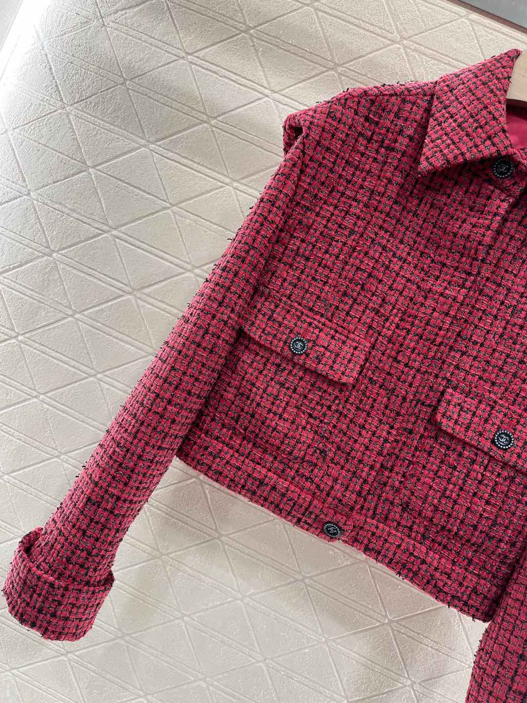 25ss Coarse tweed flying sleeve lapel dress jacket