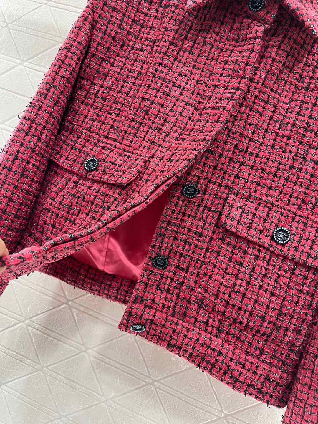 25ss Coarse tweed flying sleeve lapel dress jacket