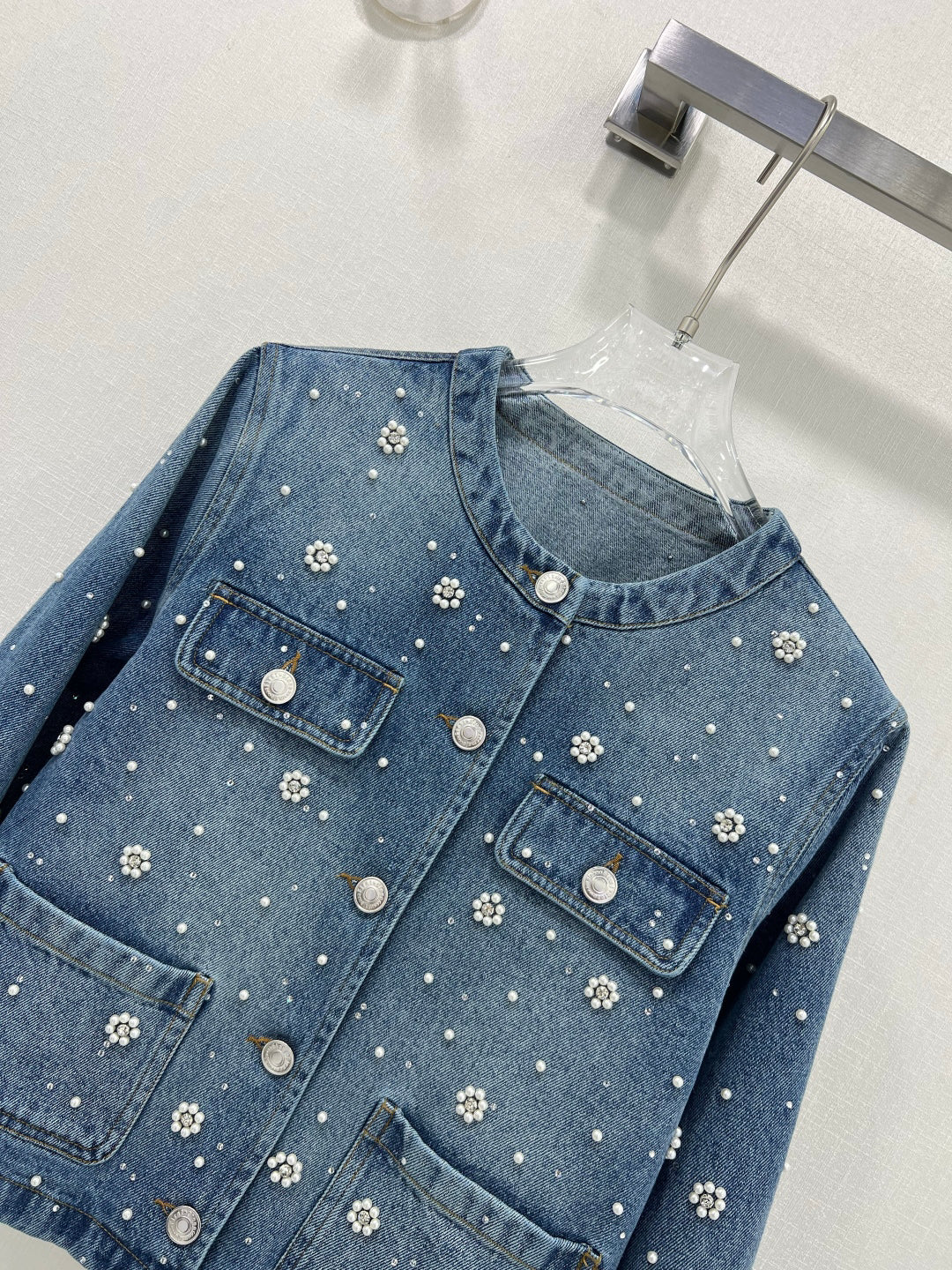 25ss 3D nail bead round neck denim jacket
