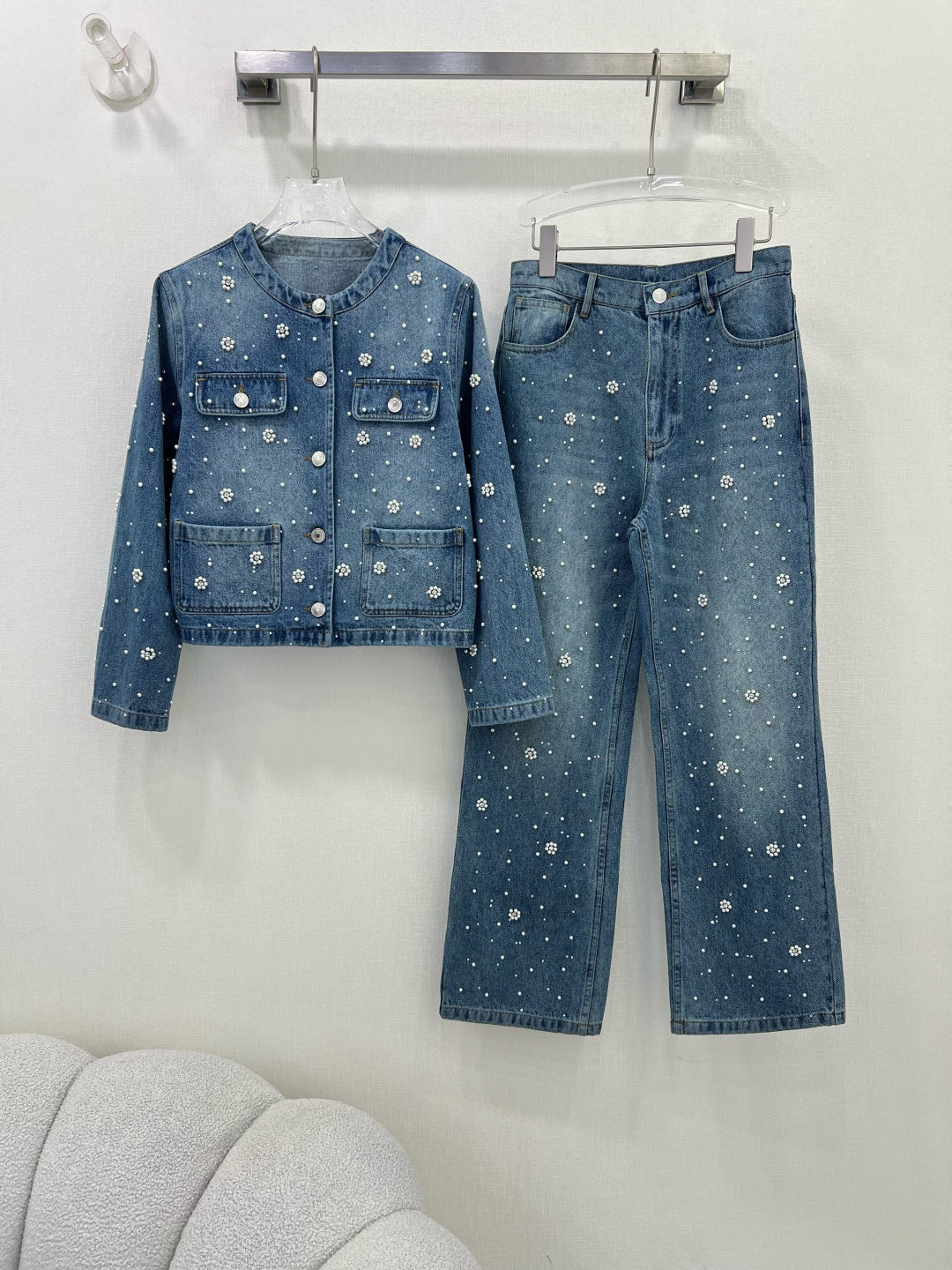 25ss 3D nail bead straight leg pants