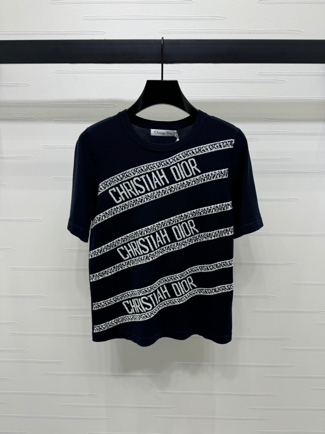 25SS Contrast striped knitted short sleeved shirt