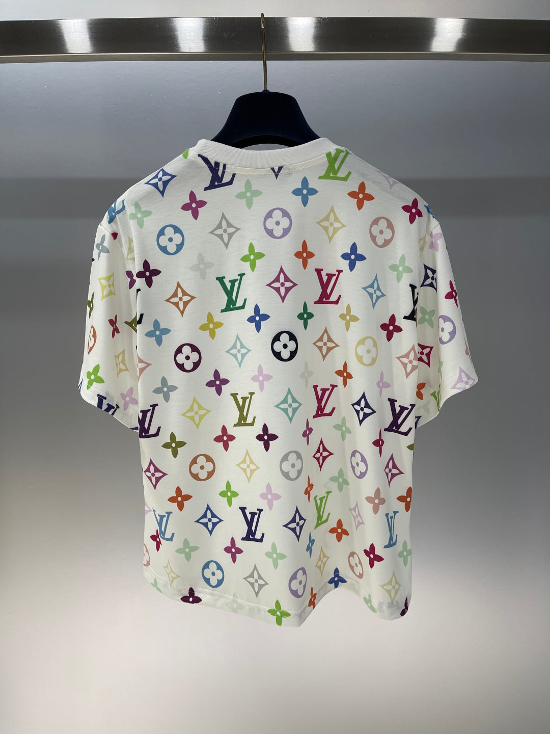 25 Colorful letter print chain round neck short sleeve T-shirt