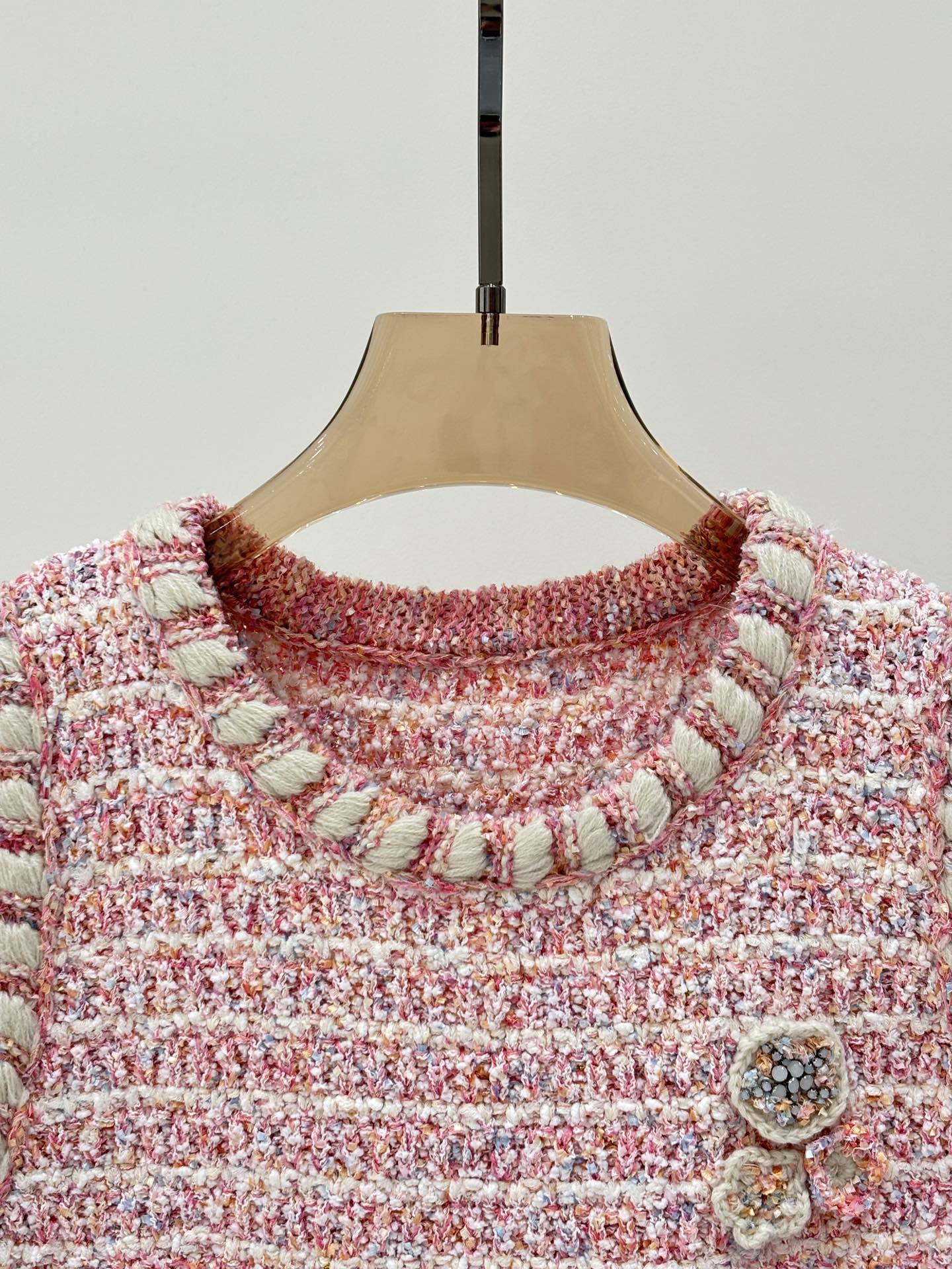 25 Early Spring New Round Neck Hand-beaded Tweed Heavy Knitted Vest