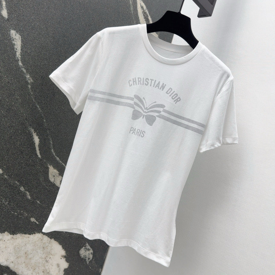25ss spring and summer new exquisite bow pattern short sleeves