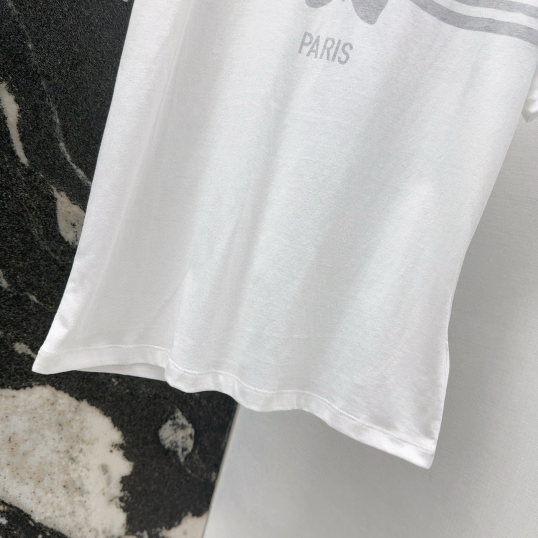 25ss spring and summer new exquisite bow pattern short sleeves