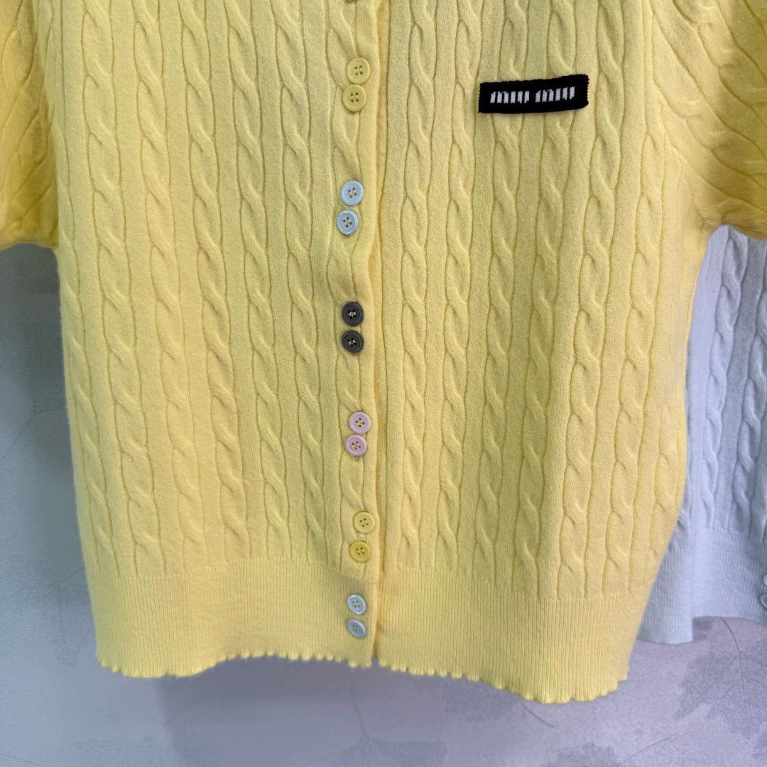 25ss Spring and Summer Colorful Tricolor Button Cardigan