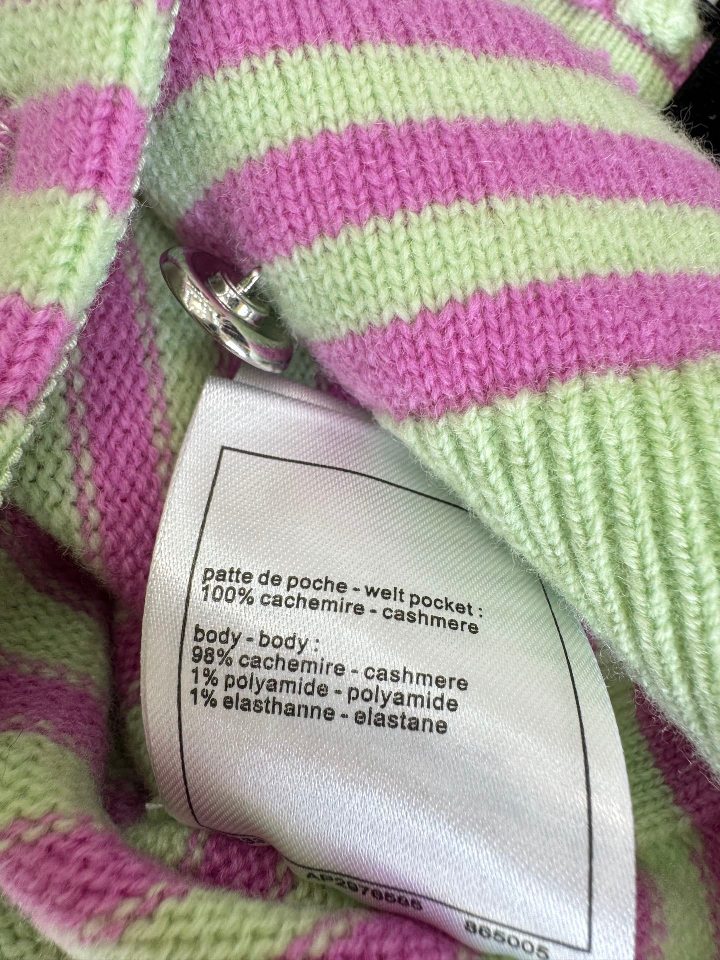 25 Pink green striped knitted cardigan