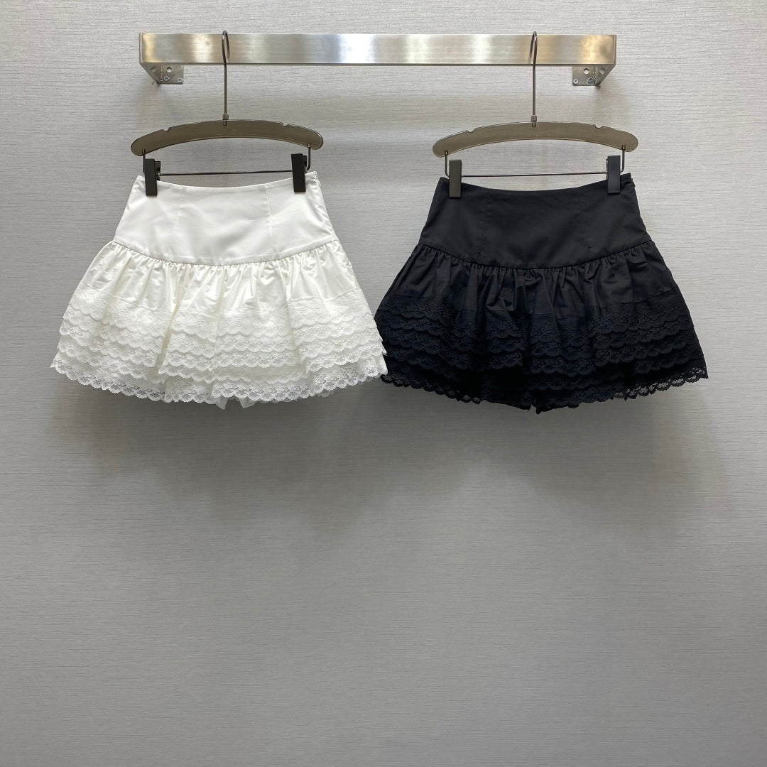 25ss Temperament high waist metal buckle embellishment layered design short skirt