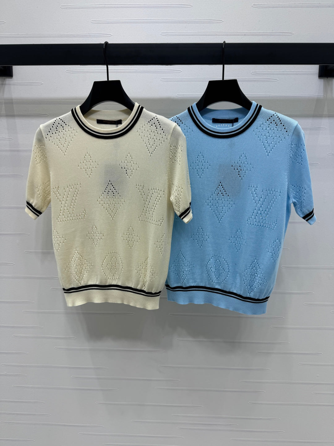 2025 Spring and Summer New Hollow Logo Round Neck Knitted Short Sleeve