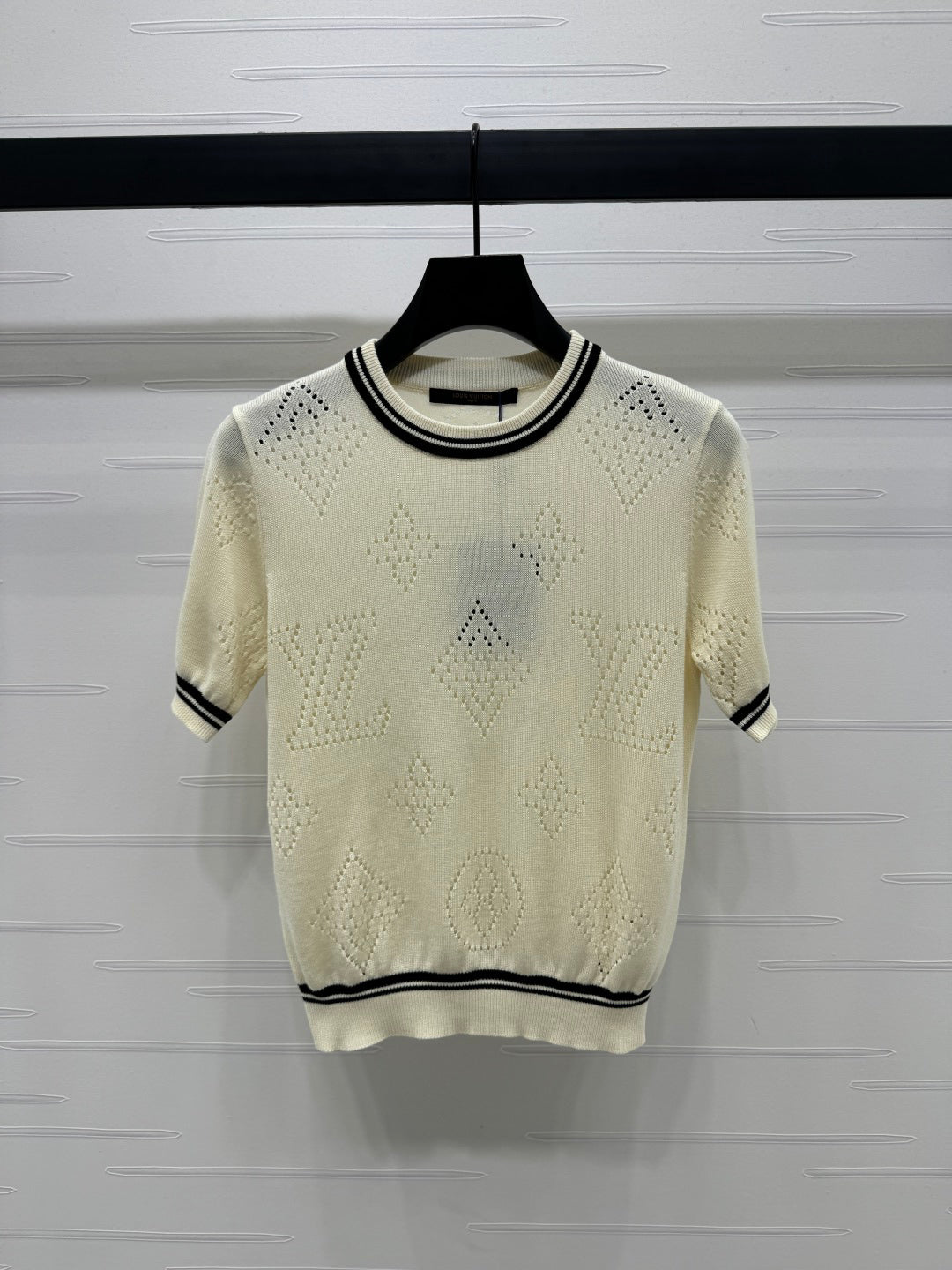 2025 Spring and Summer New Hollow Logo Round Neck Knitted Short Sleeve