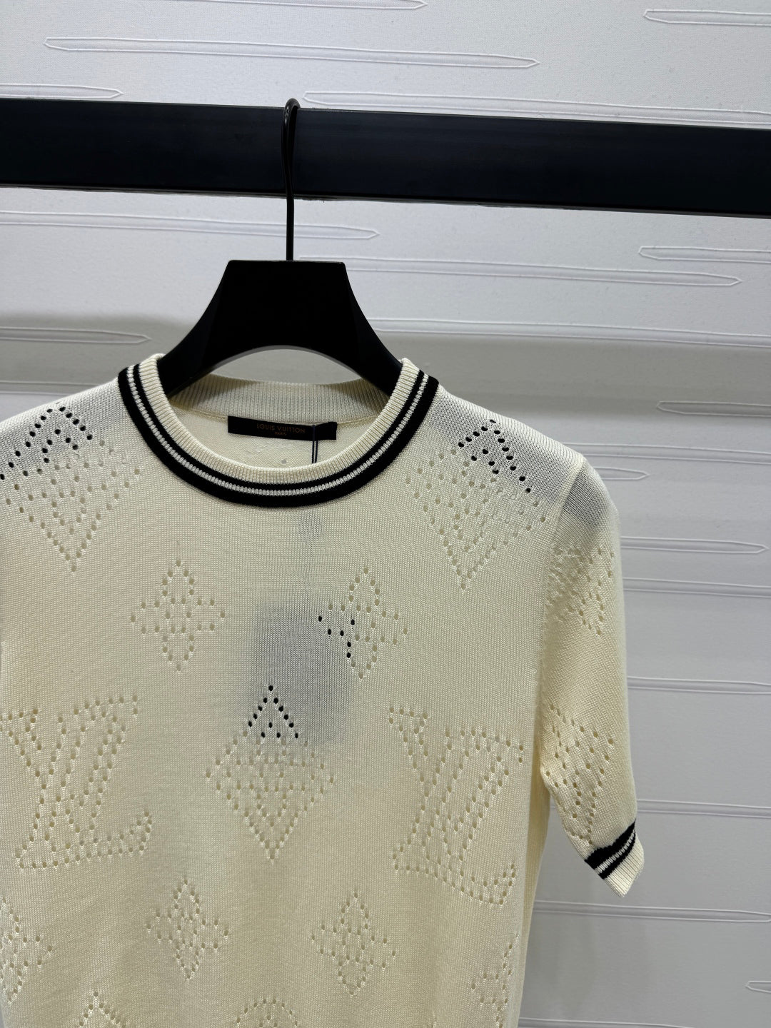 2025 Spring and Summer New Hollow Logo Round Neck Knitted Short Sleeve