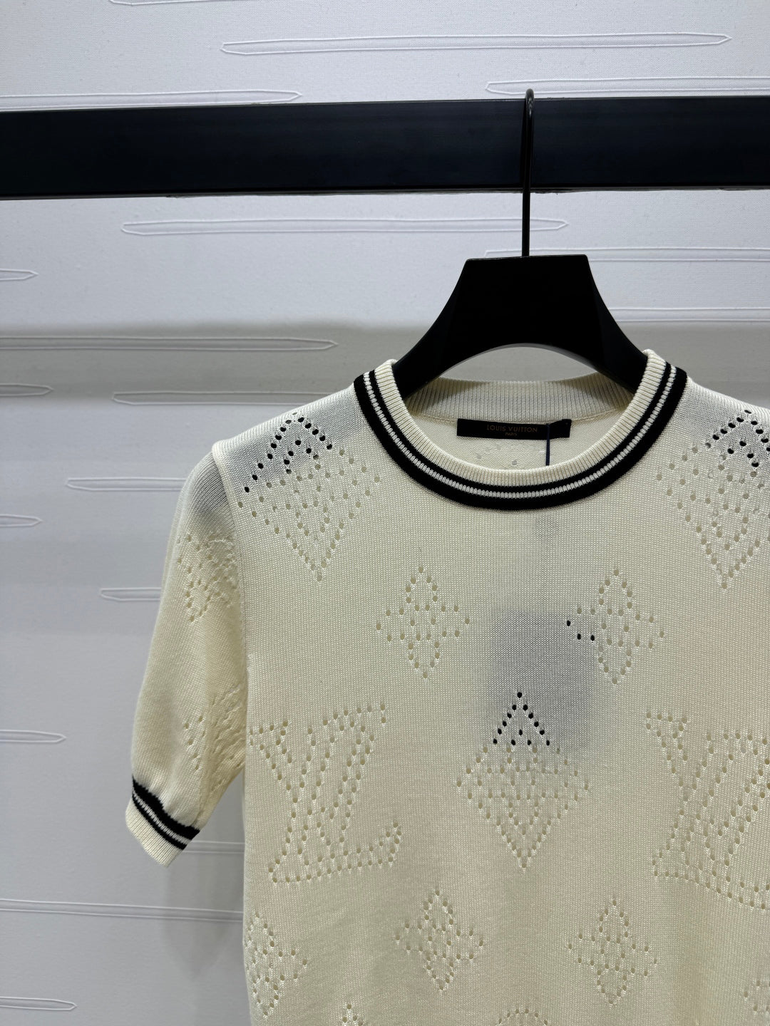 2025 Spring and Summer New Hollow Logo Round Neck Knitted Short Sleeve