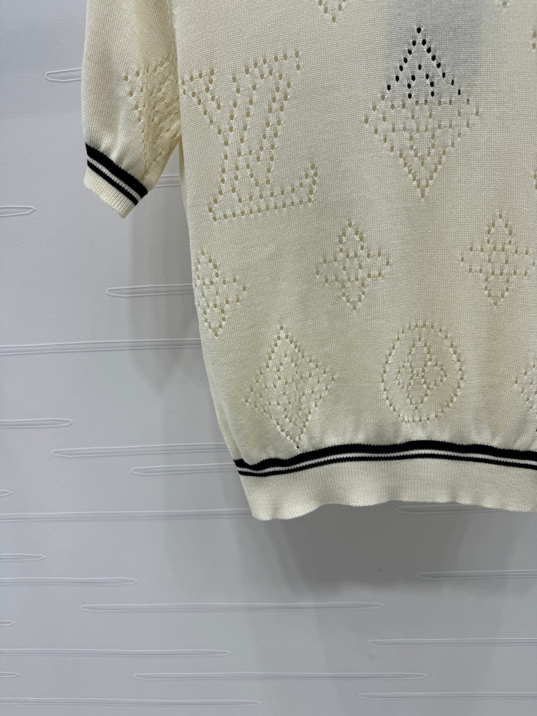 2025 Spring and Summer New Hollow Logo Round Neck Knitted Short Sleeve