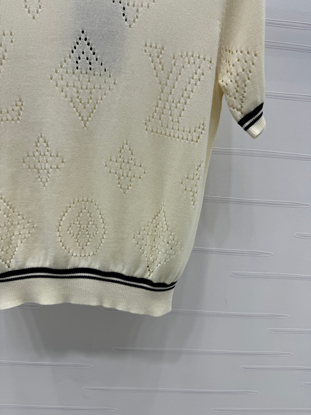 2025 Spring and Summer New Hollow Logo Round Neck Knitted Short Sleeve