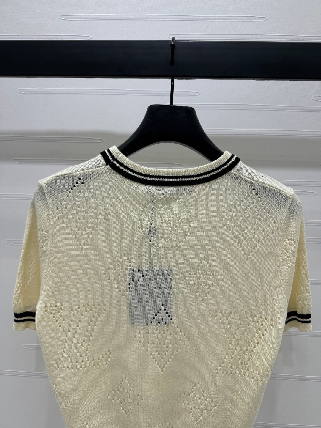 2025 Spring and Summer New Hollow Logo Round Neck Knitted Short Sleeve