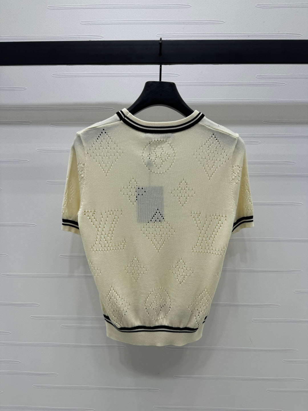 2025 Spring and Summer New Hollow Logo Round Neck Knitted Short Sleeve