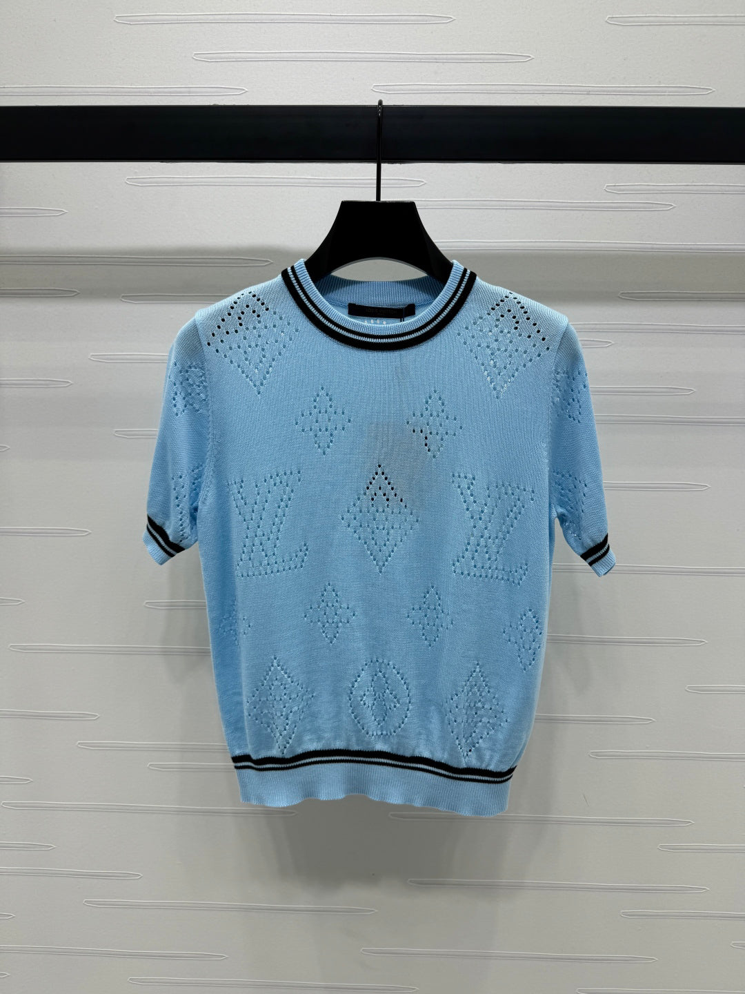 2025 Spring and Summer New Hollow Logo Round Neck Knitted Short Sleeve