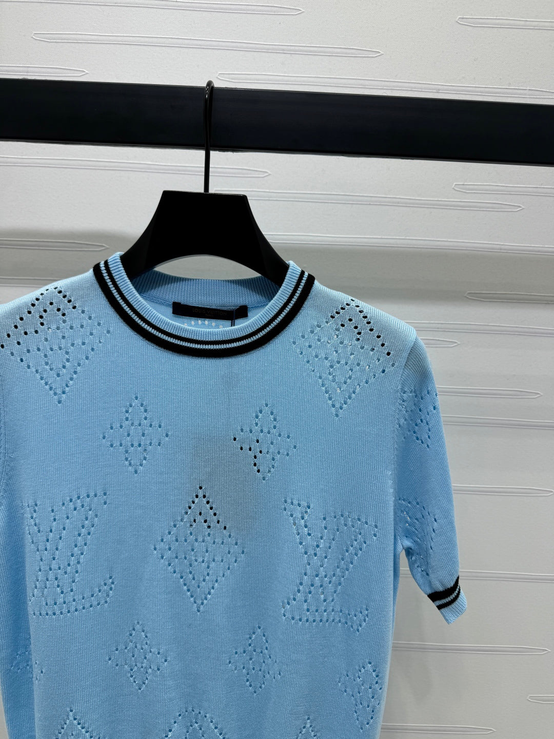 2025 Spring and Summer New Hollow Logo Round Neck Knitted Short Sleeve