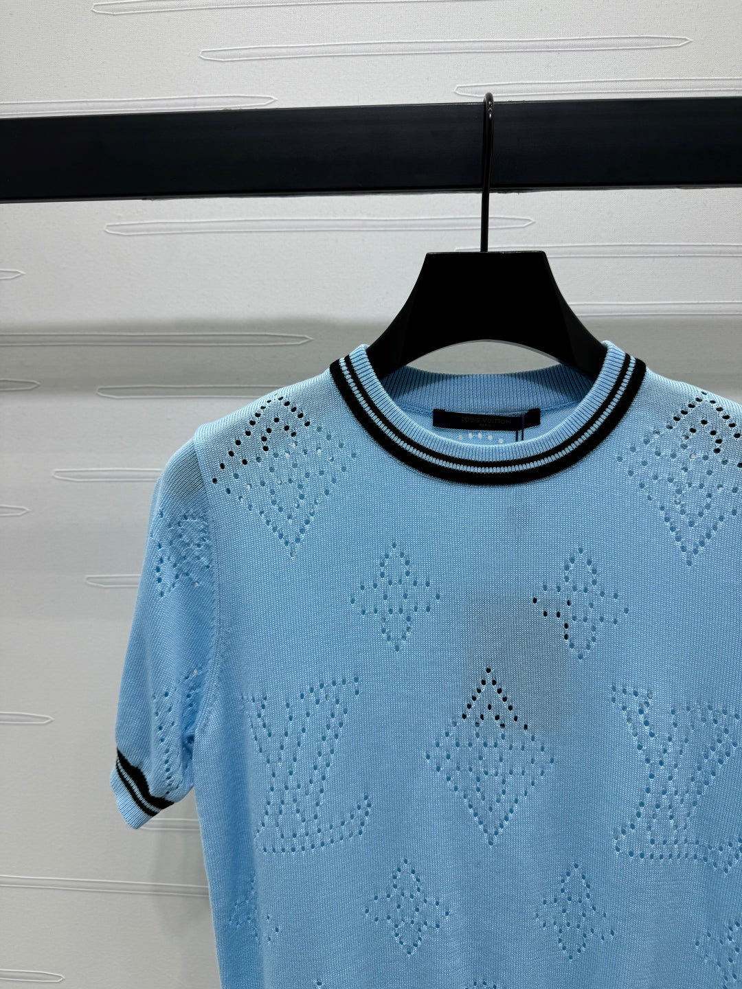 2025 Spring and Summer New Hollow Logo Round Neck Knitted Short Sleeve