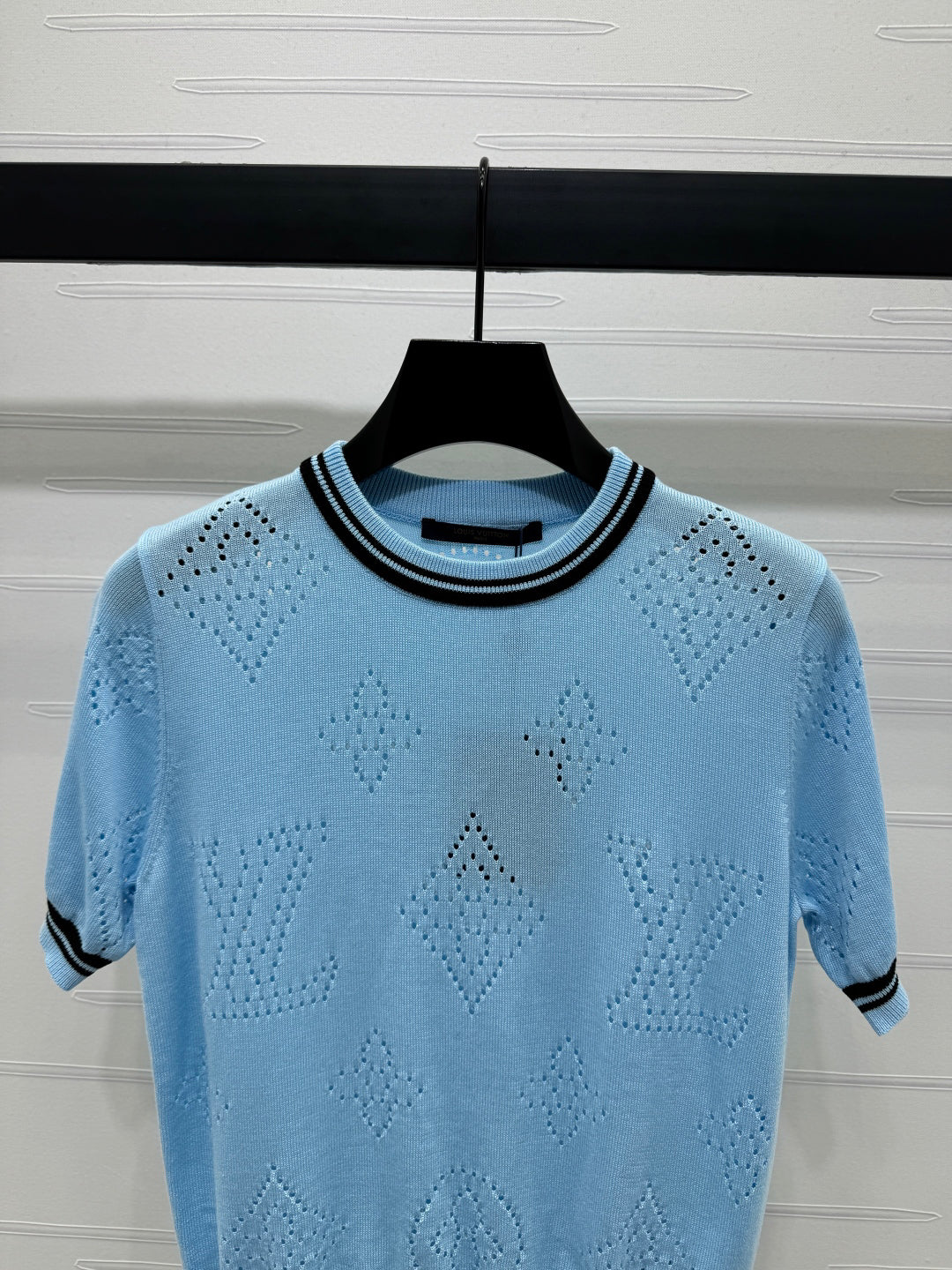 2025 Spring and Summer New Hollow Logo Round Neck Knitted Short Sleeve