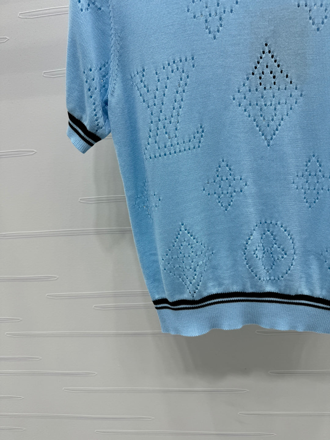 2025 Spring and Summer New Hollow Logo Round Neck Knitted Short Sleeve