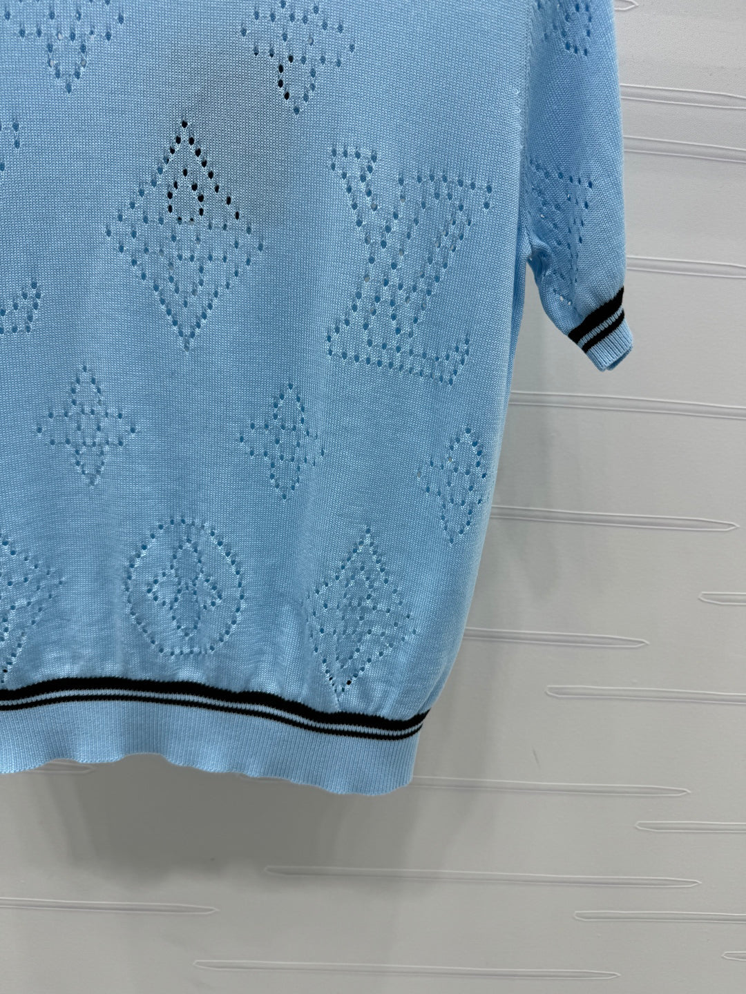 2025 Spring and Summer New Hollow Logo Round Neck Knitted Short Sleeve