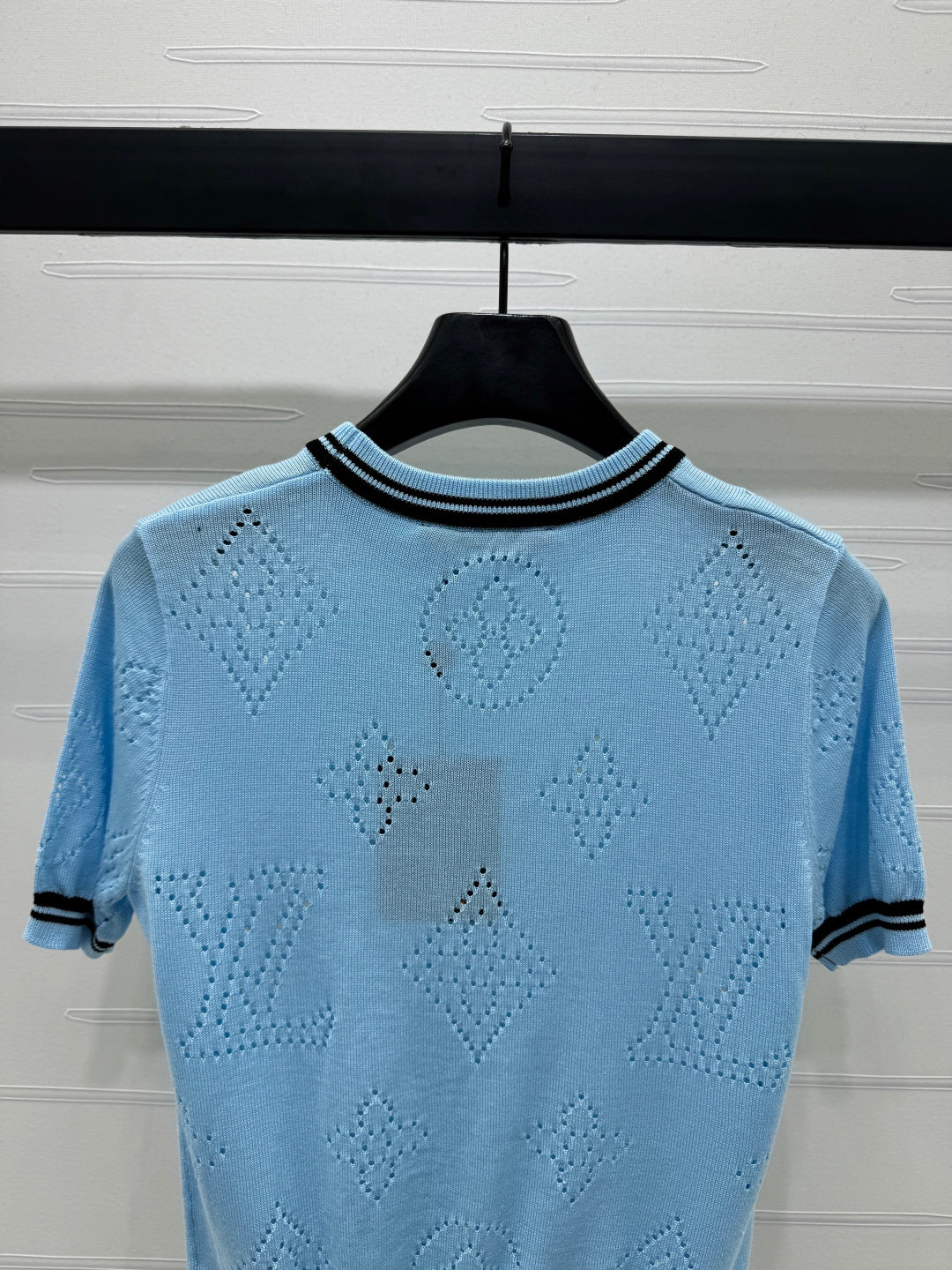 2025 Spring and Summer New Hollow Logo Round Neck Knitted Short Sleeve