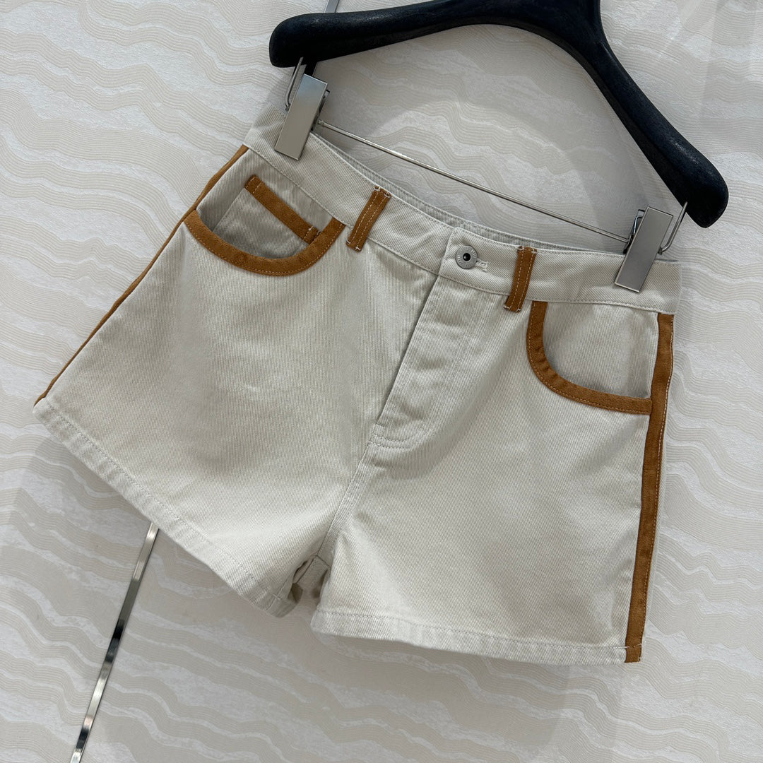 25 new contrast color hemming denim jacket + same style denim shorts