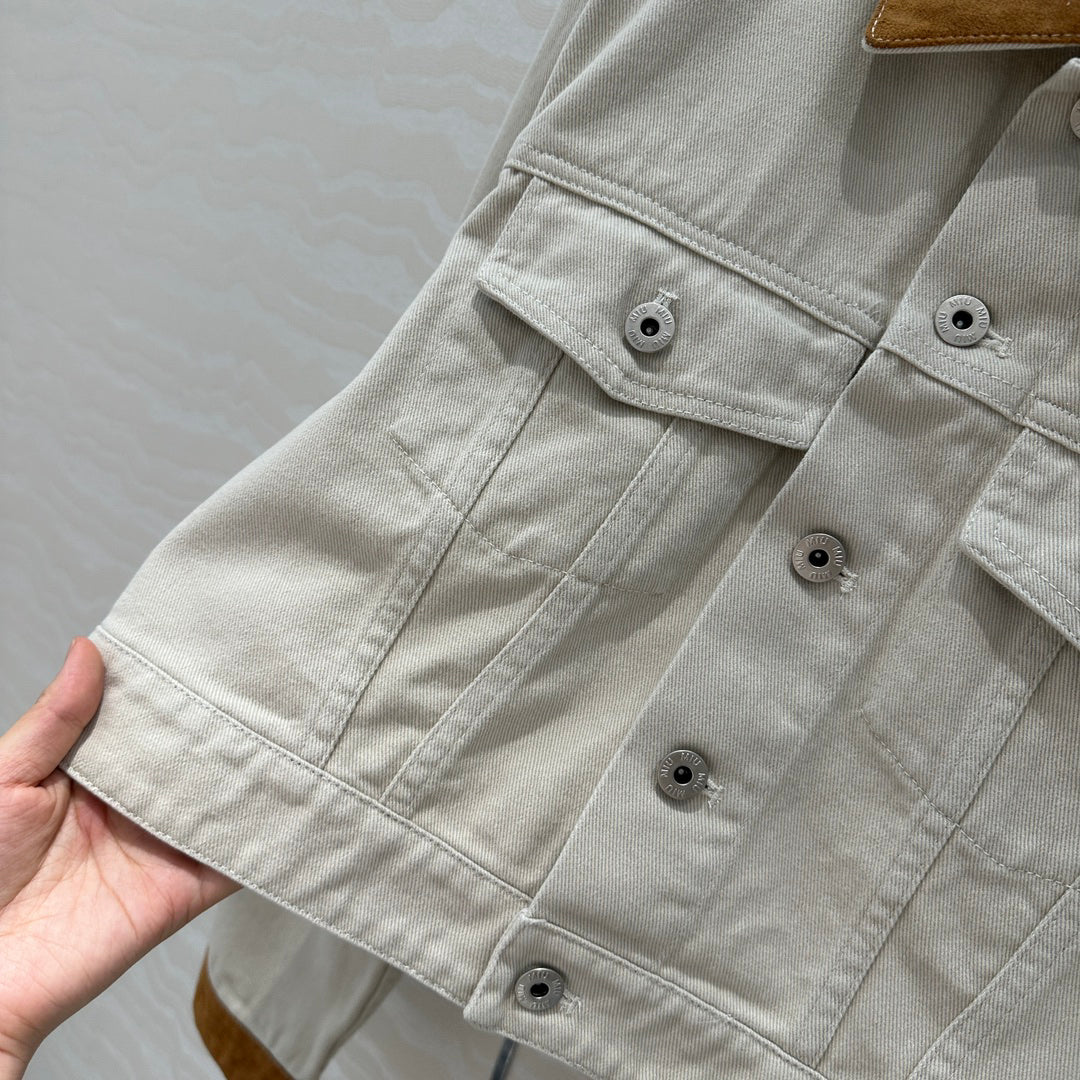 25 new contrast color hemming denim jacket + same style denim shorts
