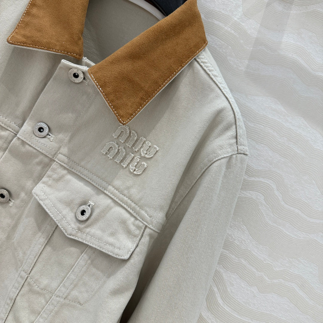 25 new contrast color hemming denim jacket + same style denim shorts