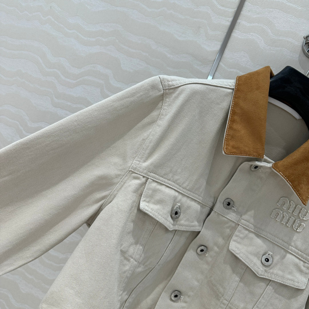 25 new contrast color hemming denim jacket + same style denim shorts