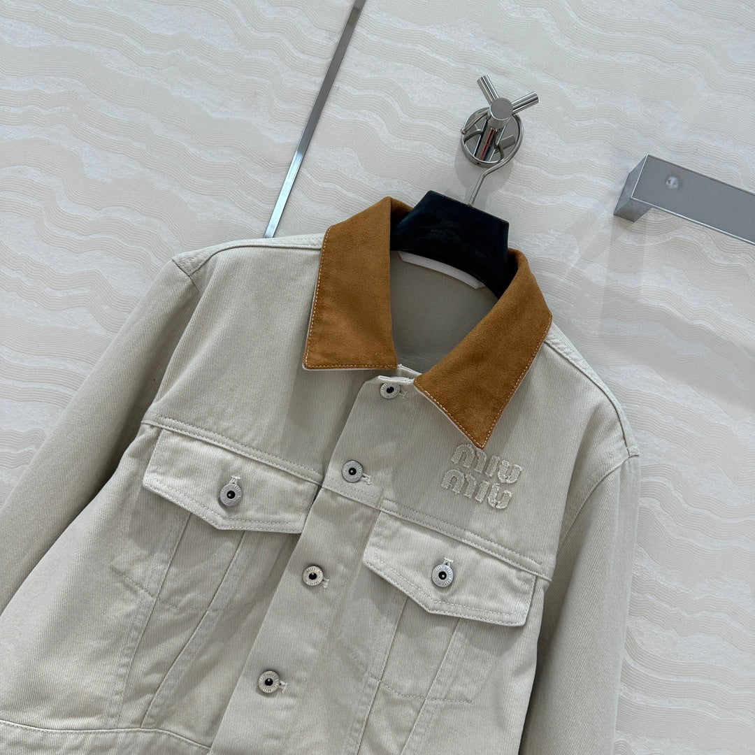 25 new contrast color hemming denim jacket + same style denim shorts