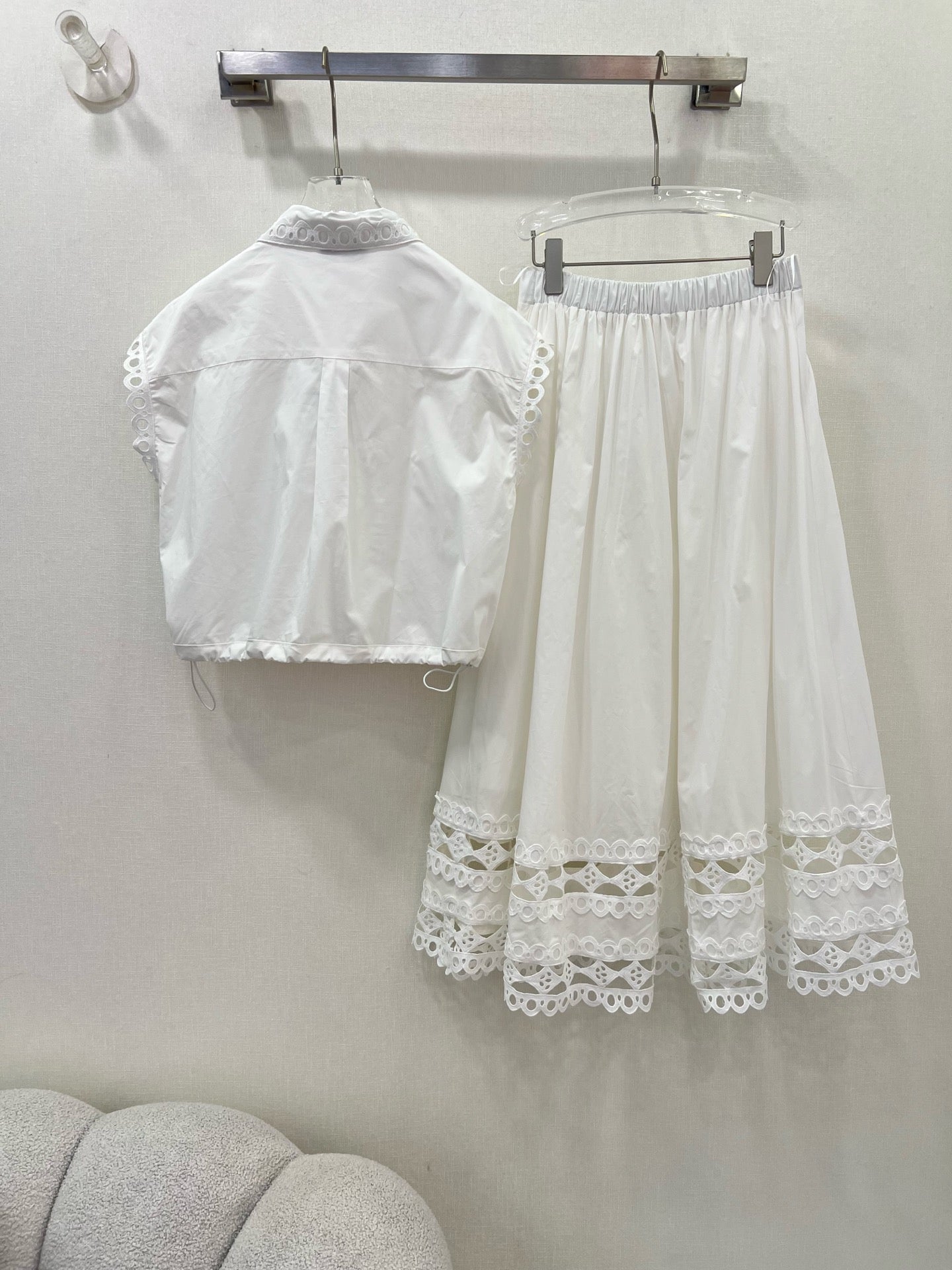 25 New style skirt collar with water-soluble flower hollow hem and drawstring top ➕ Skirt