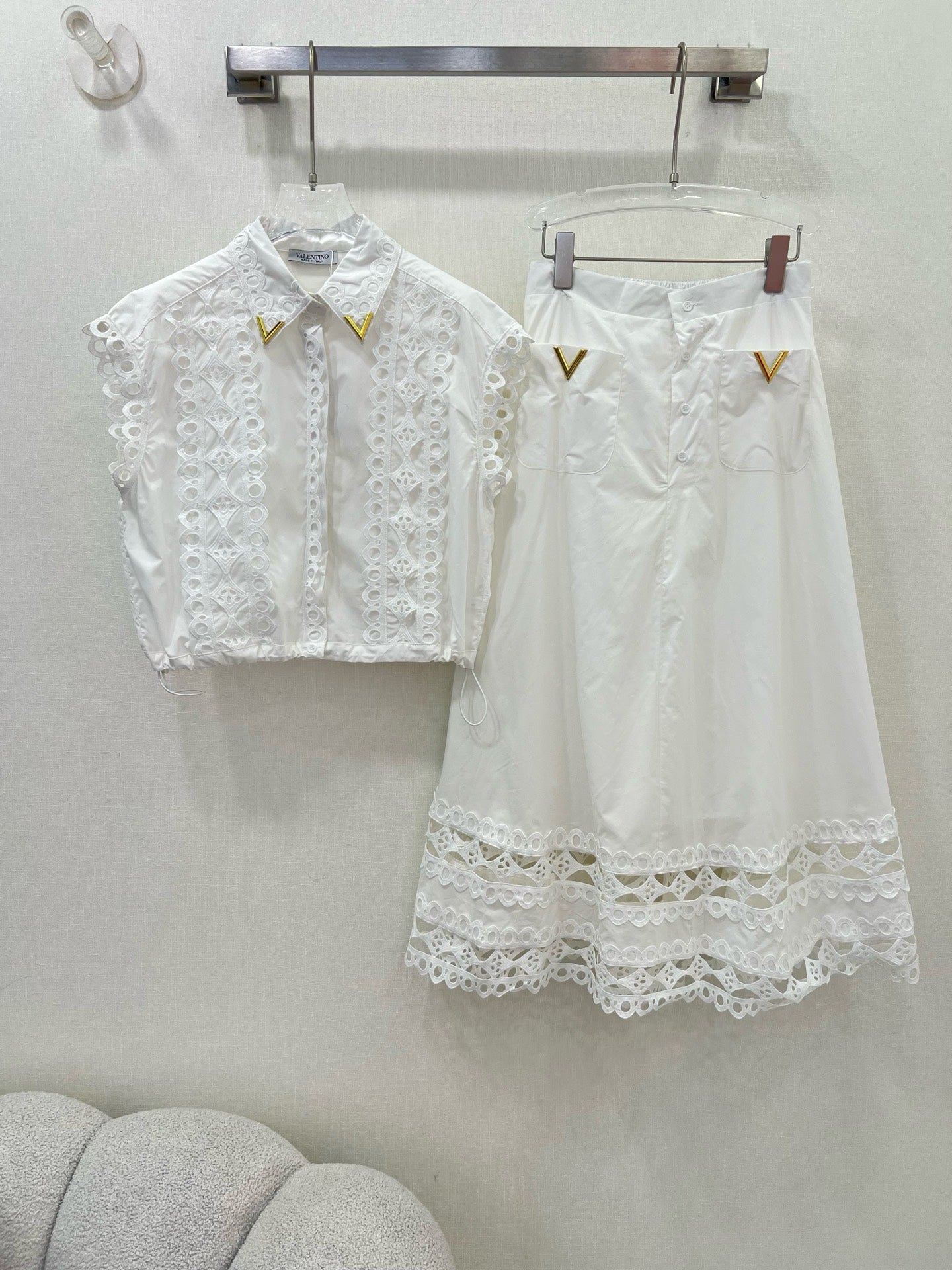 25 New style skirt collar with water-soluble flower hollow hem and drawstring top ➕ Skirt