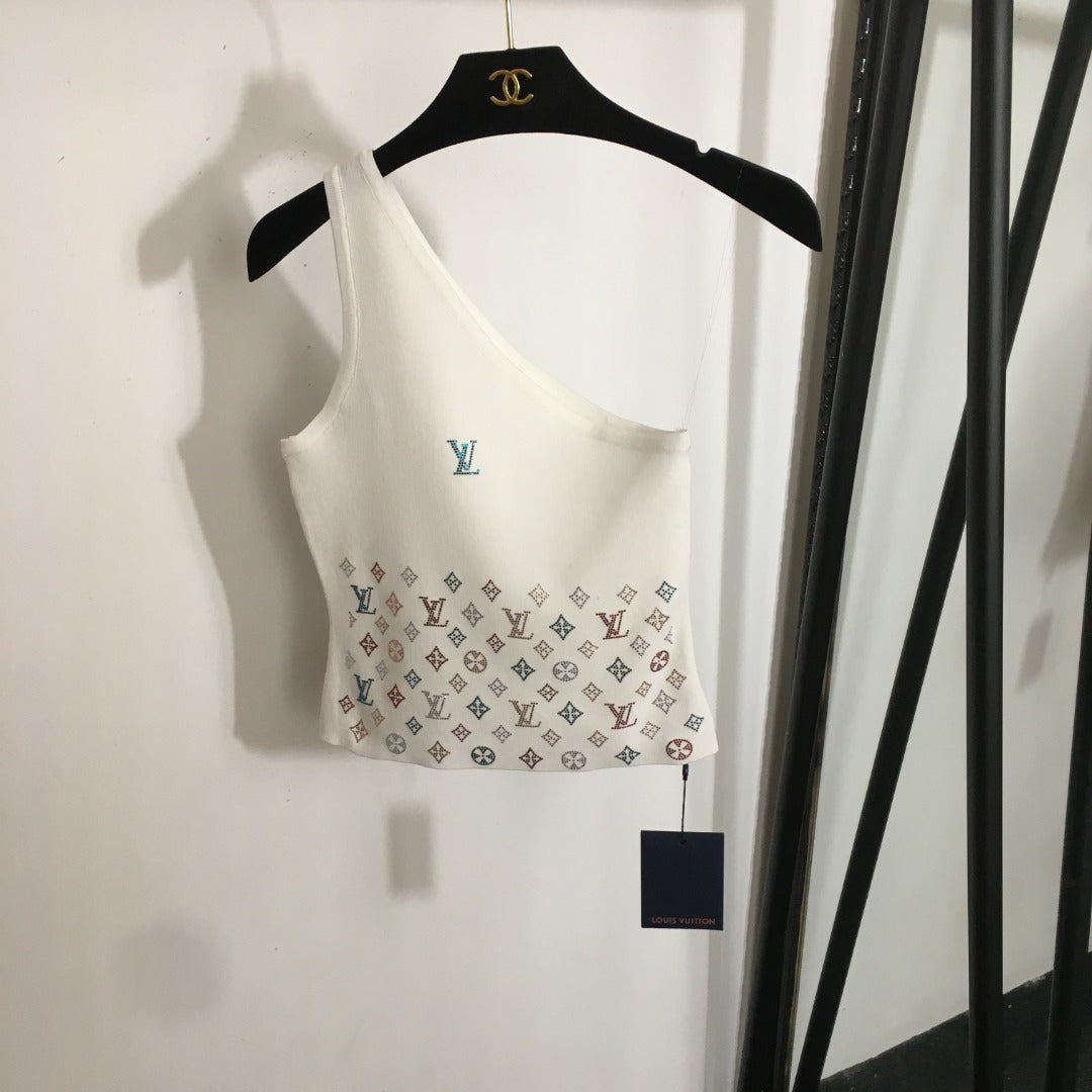 25 new style hot diamond logo off-shoulder knitted vest