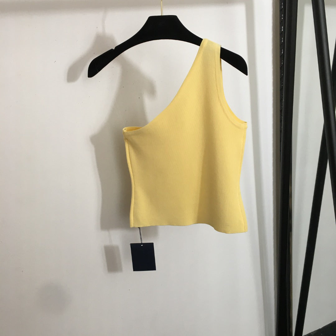 25 new style hot diamond logo off-shoulder knitted vest