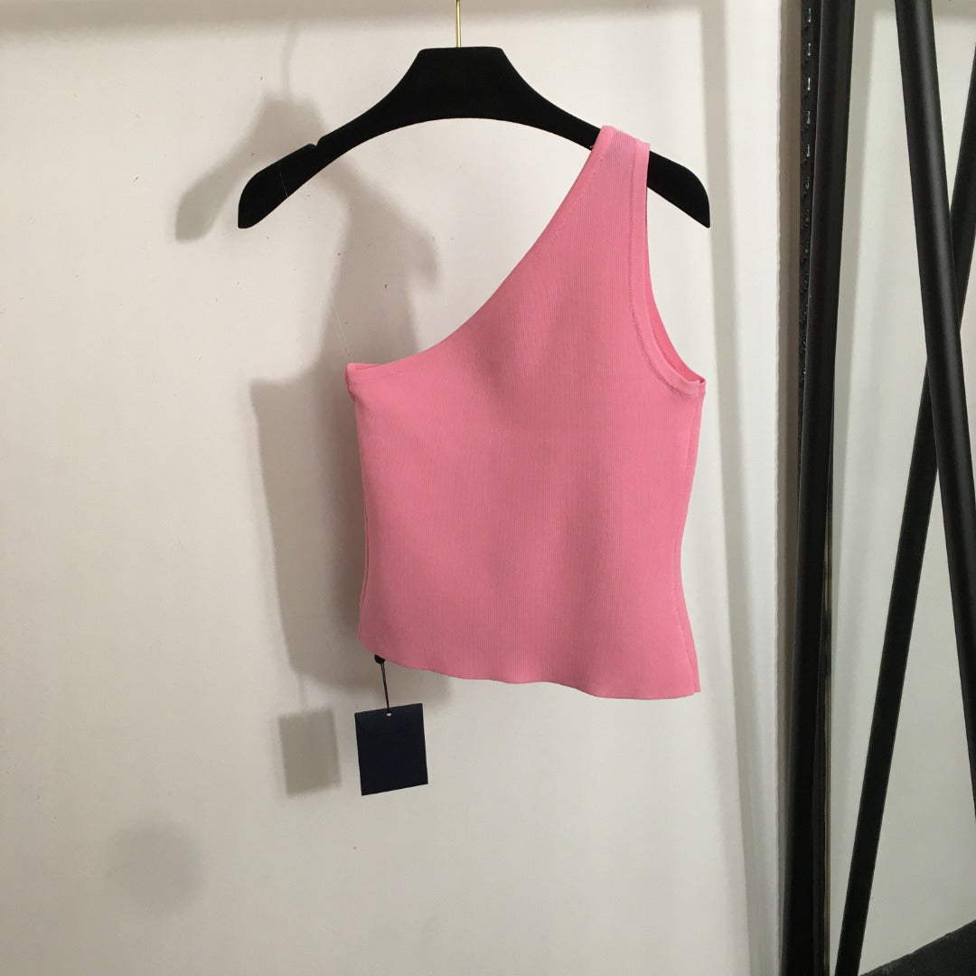 25 new style hot diamond logo off-shoulder knitted vest