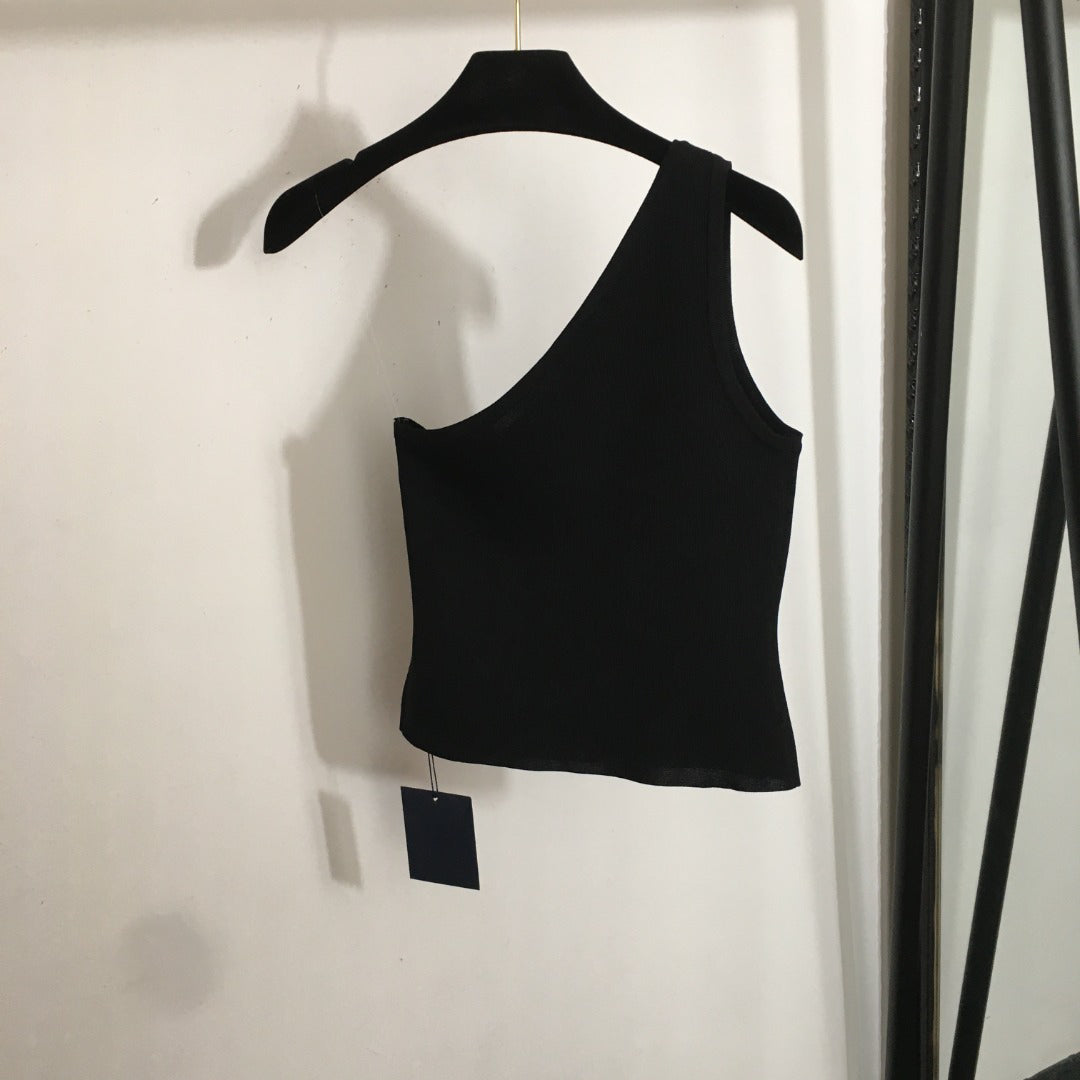 25 new style hot diamond logo off-shoulder knitted vest