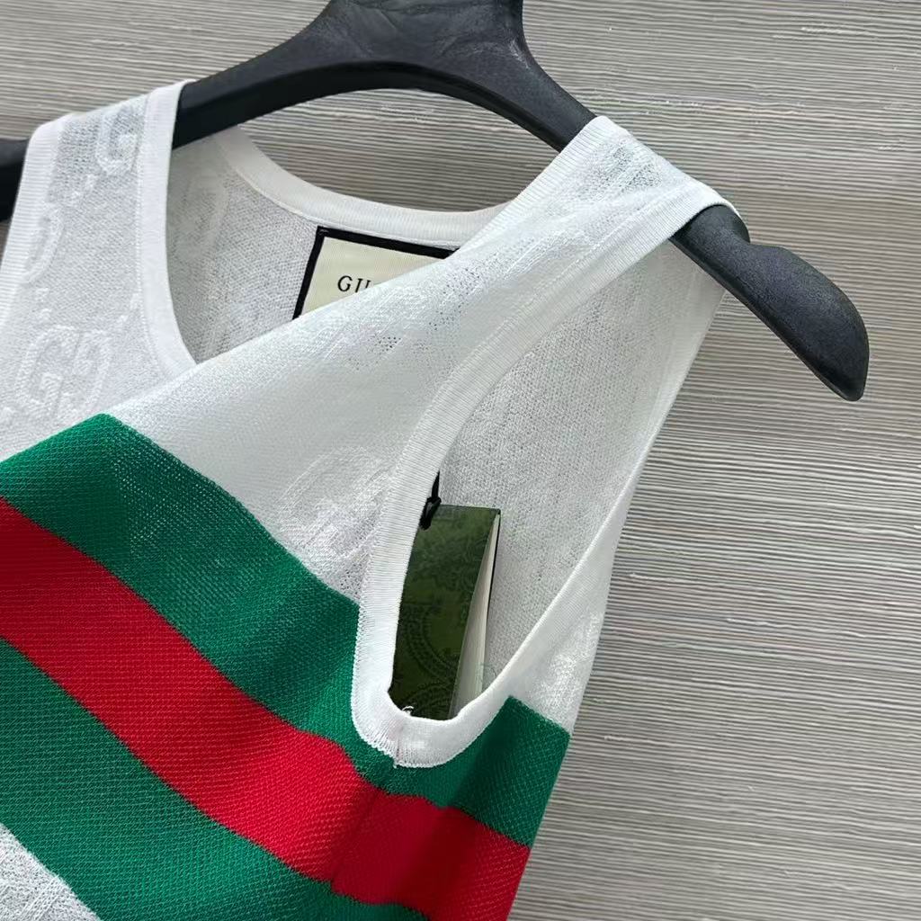 Embroidered jacquard mesh vest top