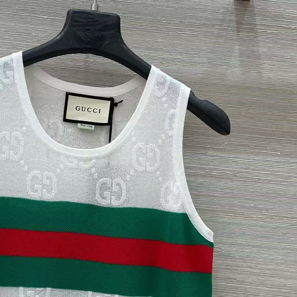 Embroidered jacquard mesh vest top