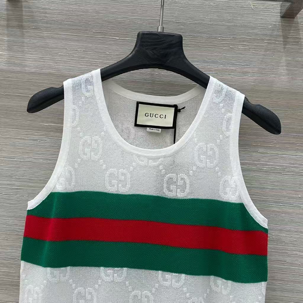 Embroidered jacquard mesh vest top