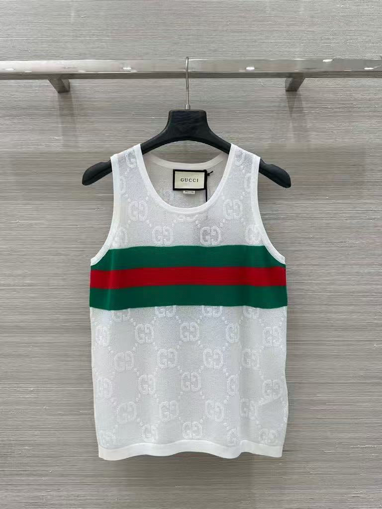 Embroidered jacquard mesh vest top