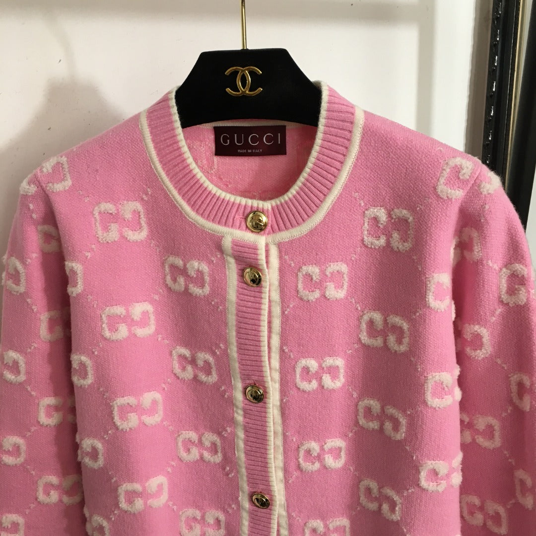 Plush GG letter jacquard single-breasted long-sleeved wool knitted cardigan jacket